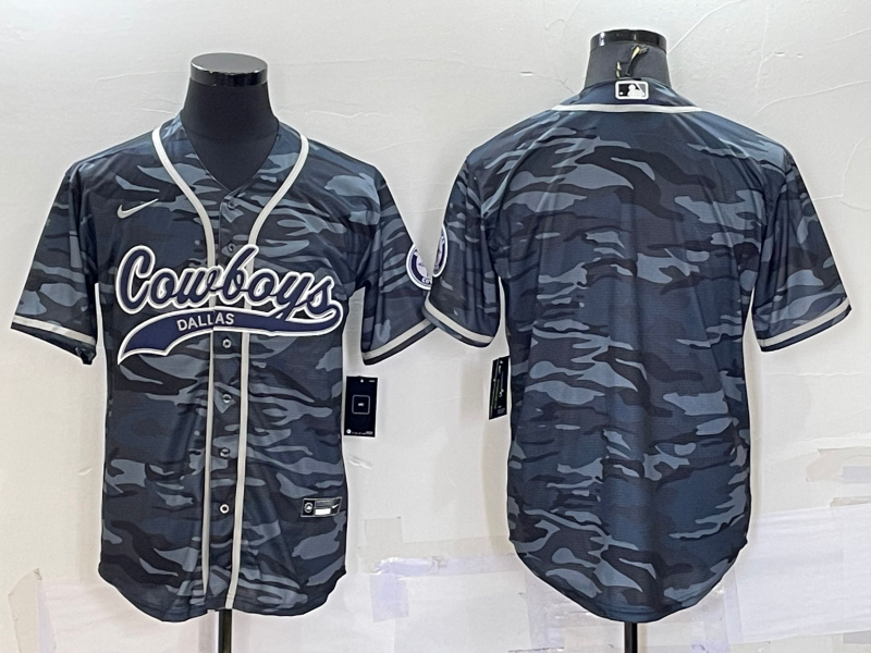 Men's Dallas Cowboys Blank Grey Camo With Patch Cool Base Stitched Baseball Jersey Men's Dallas Cowboys Blank Grey Camo With Patch Cool Base Stitched Baseball Jersey